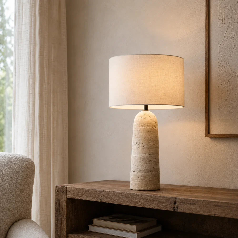 Freja Travertine & Fabric Table Lamp