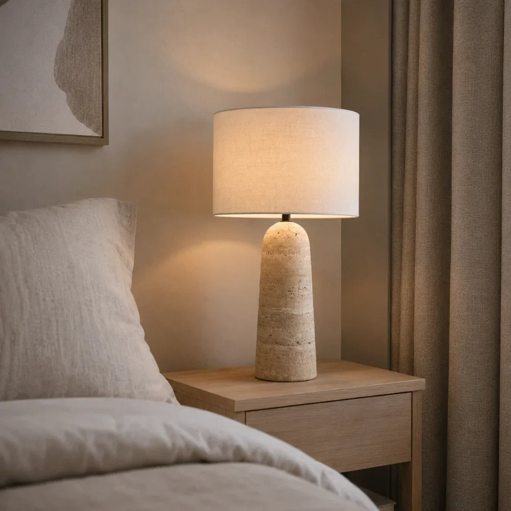 Freja Travertine & Fabric Table Lamp