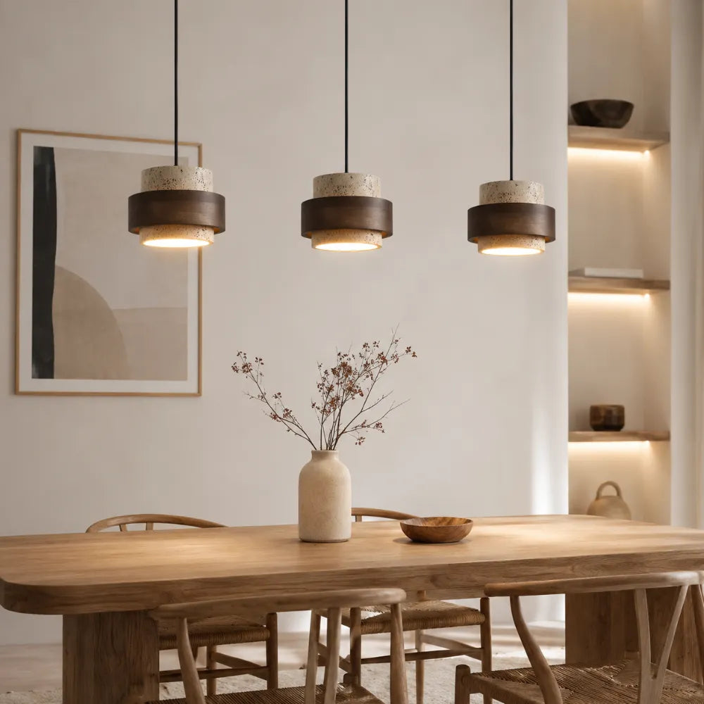 Frya Travertine & Wood Pendant Light