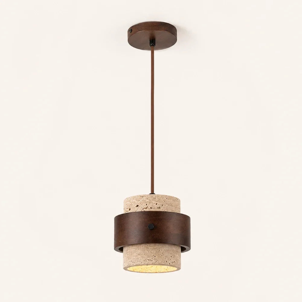 Frya Travertine & Wood Pendant Light