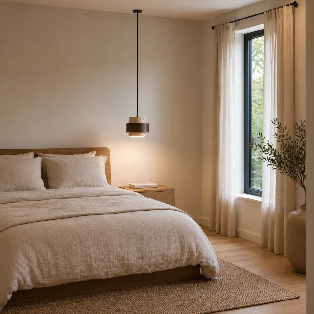 Frya Travertine & Wood Pendant Light