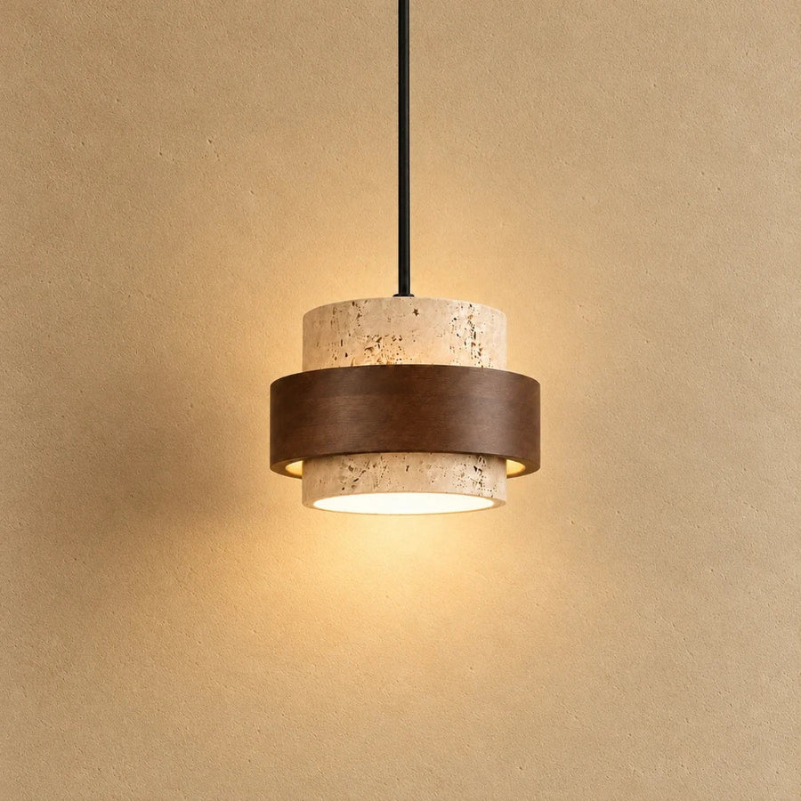 Frya Travertine & Wood Pendant Light