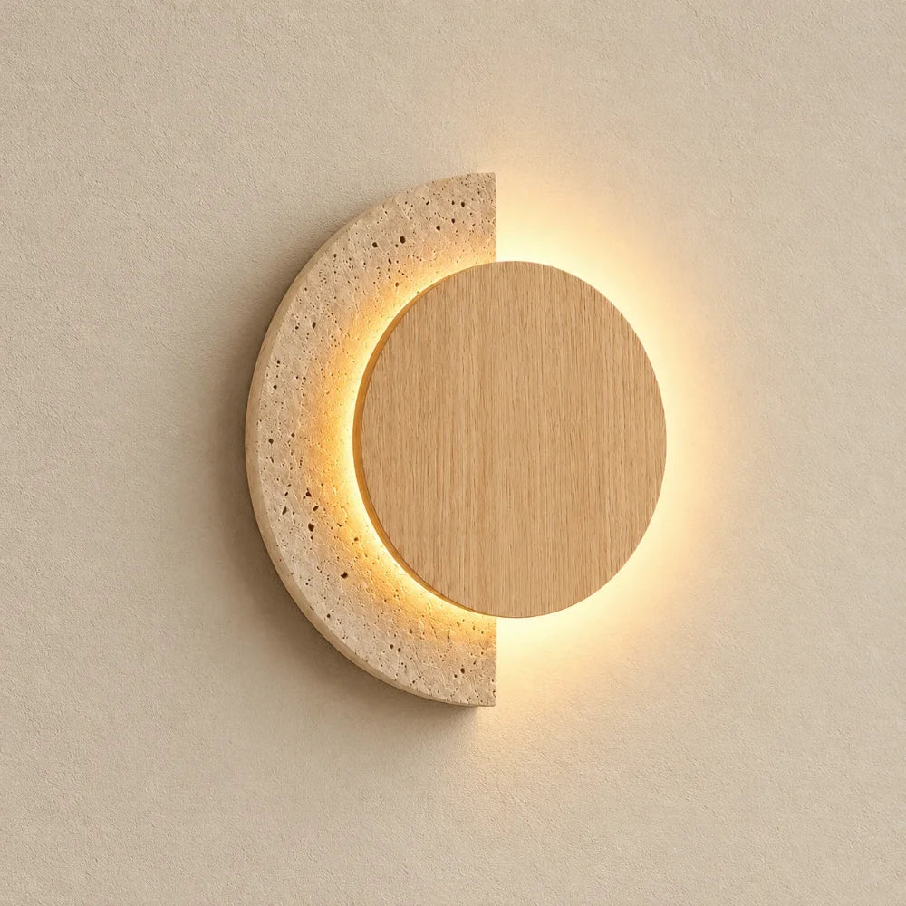 Halla LED Travertine & Wood Wall Light