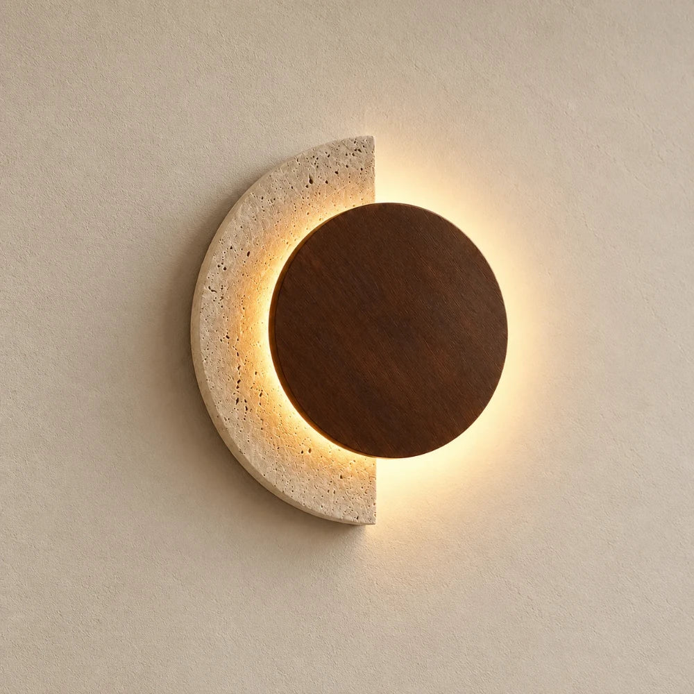 Halla LED Travertine & Wood Wall Light
