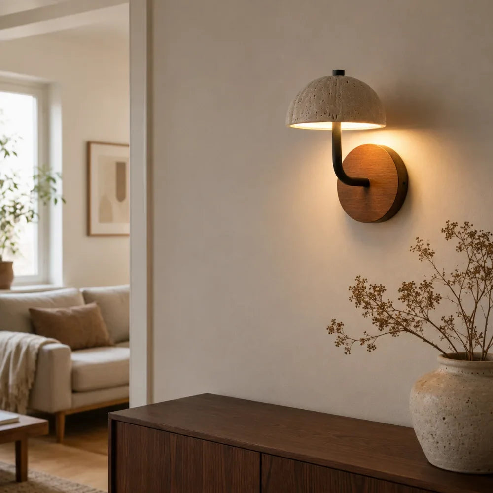 Ingrid Travertine & Wood Wall Light