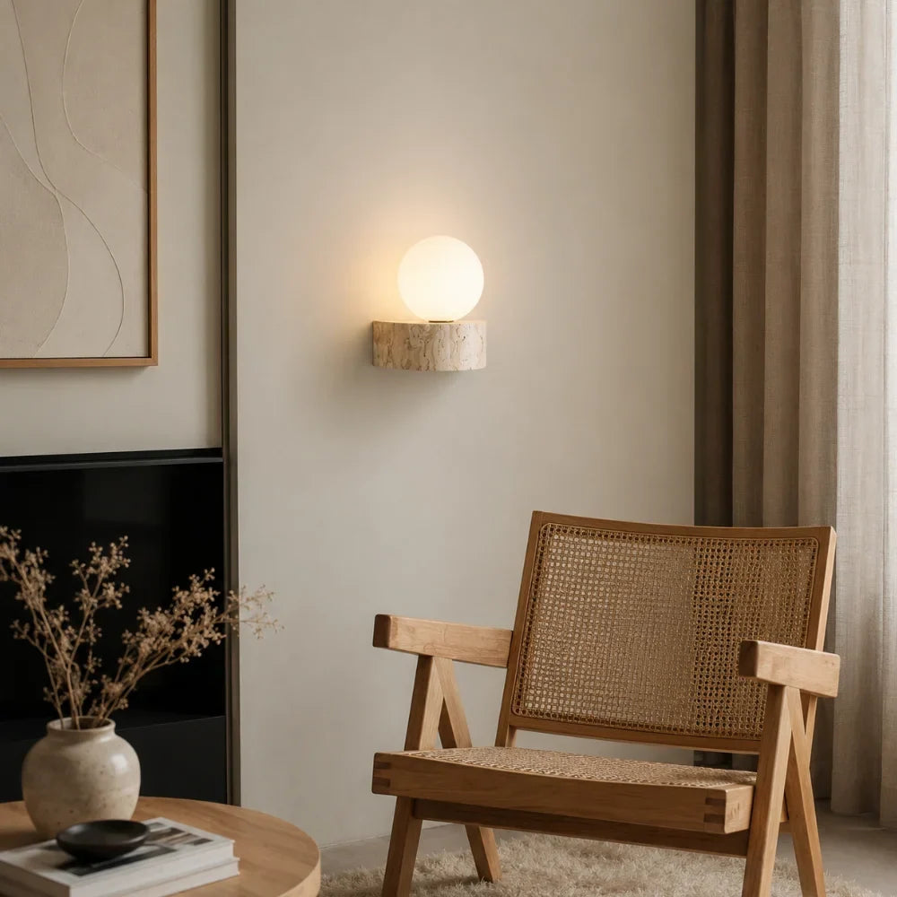 Kael Travertine & Glass Wall Light