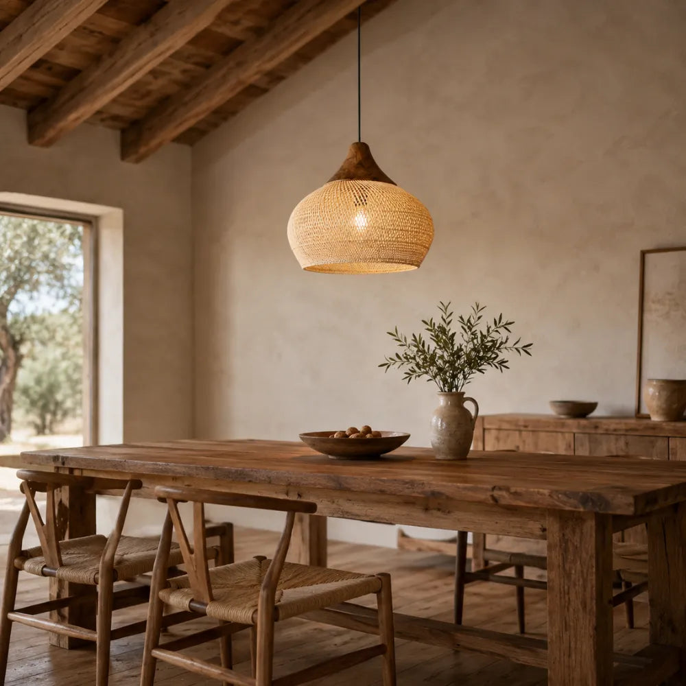 Kaia Rattan & Wood Pendant Light