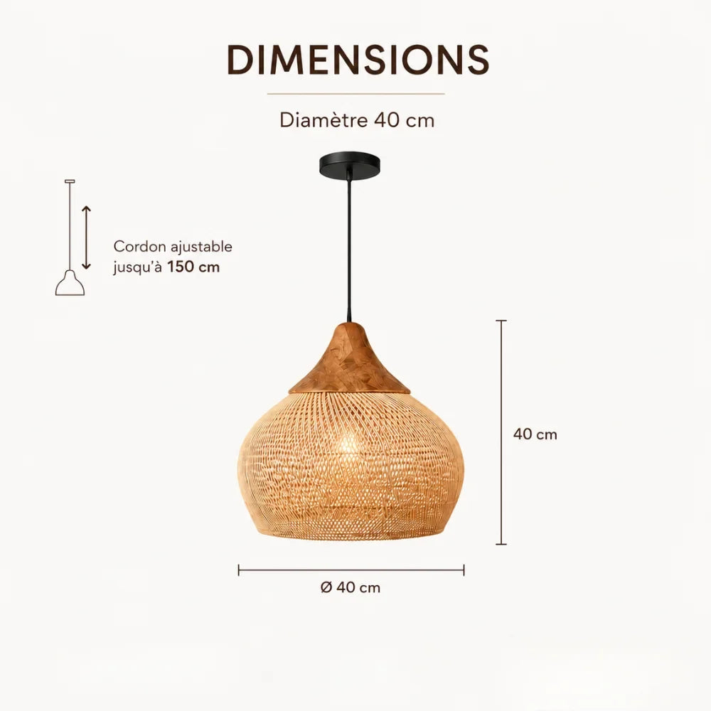 Kaia Rattan & Wood Pendant Light