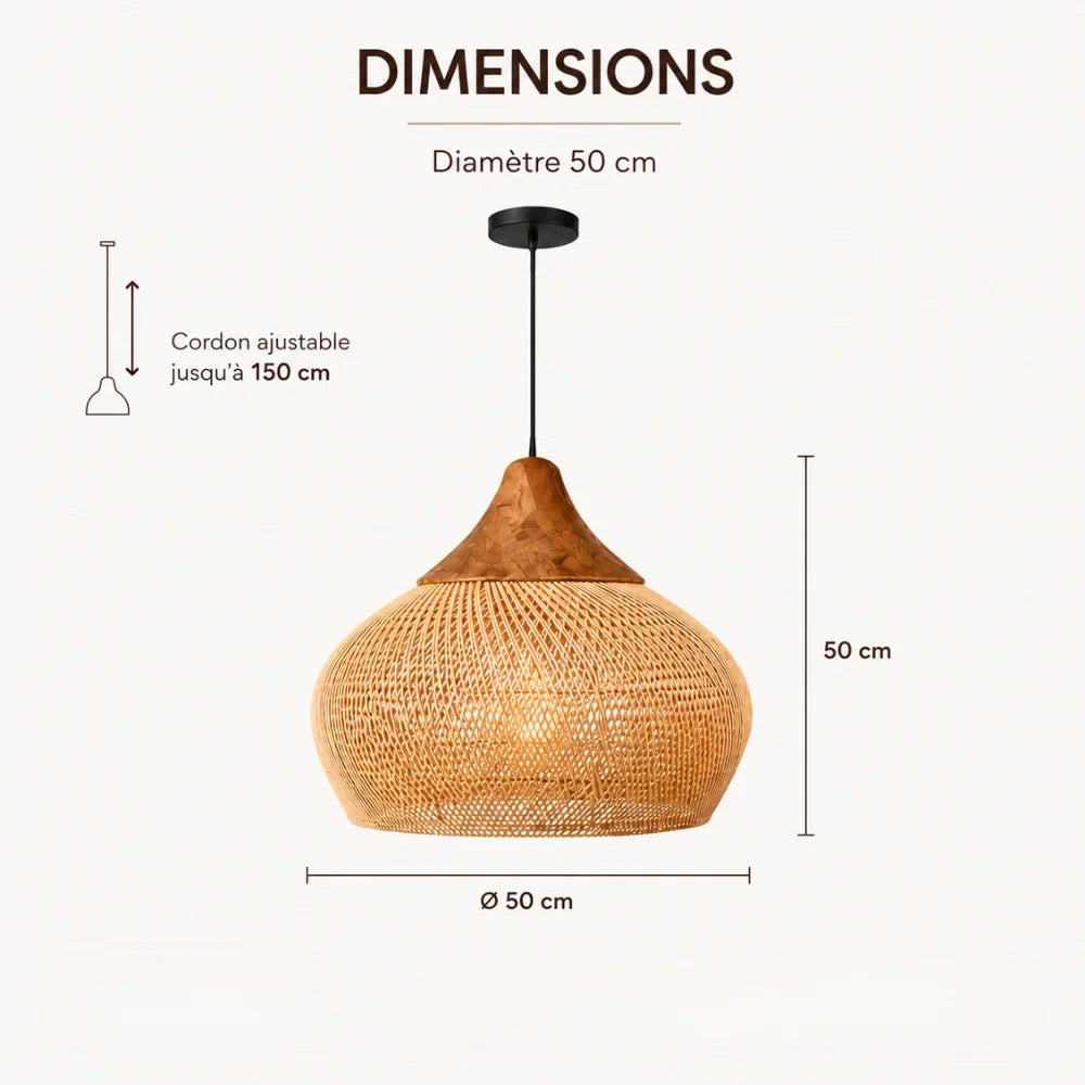 Kaia Rattan & Wood Pendant Light