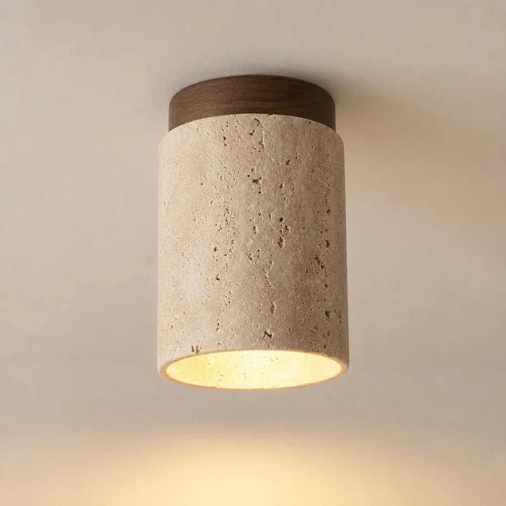 Kara Travertine & Wood Ceiling Light