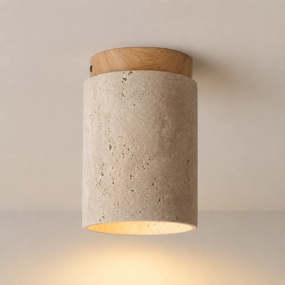 Kara Travertine & Wood Ceiling Light