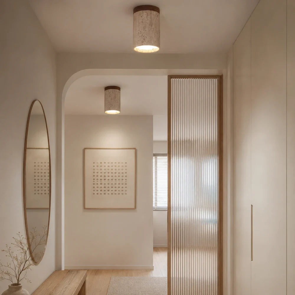 Kara Travertine & Wood Ceiling Light