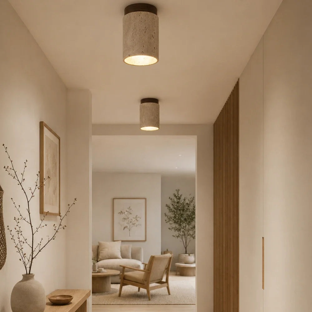 Kara Travertine & Wood Ceiling Light