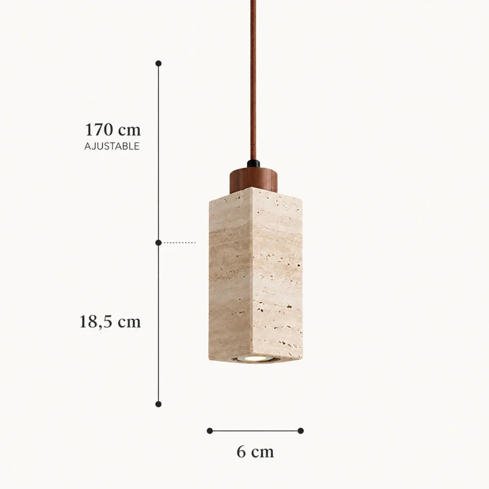 Koben Scandinavian Travertine & Wood Pendant Light