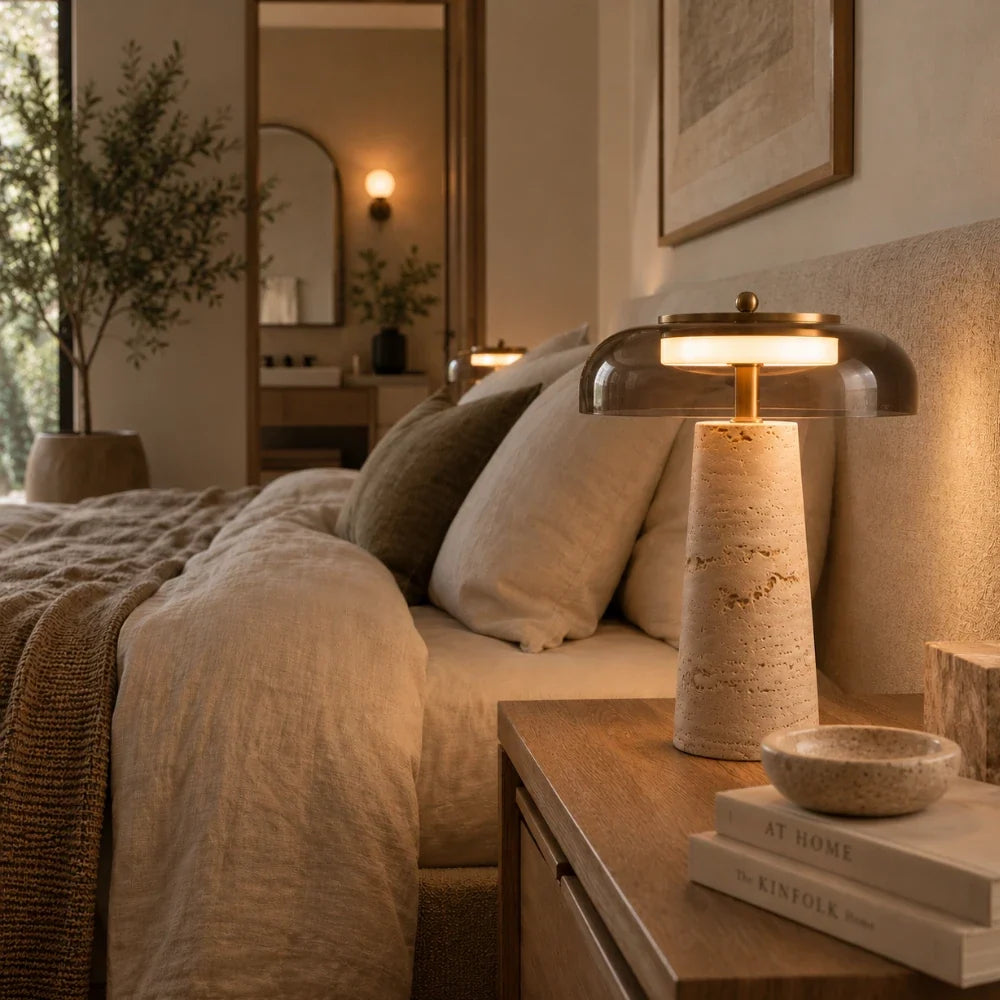 Sélia Travertine & Glass Table Lamp