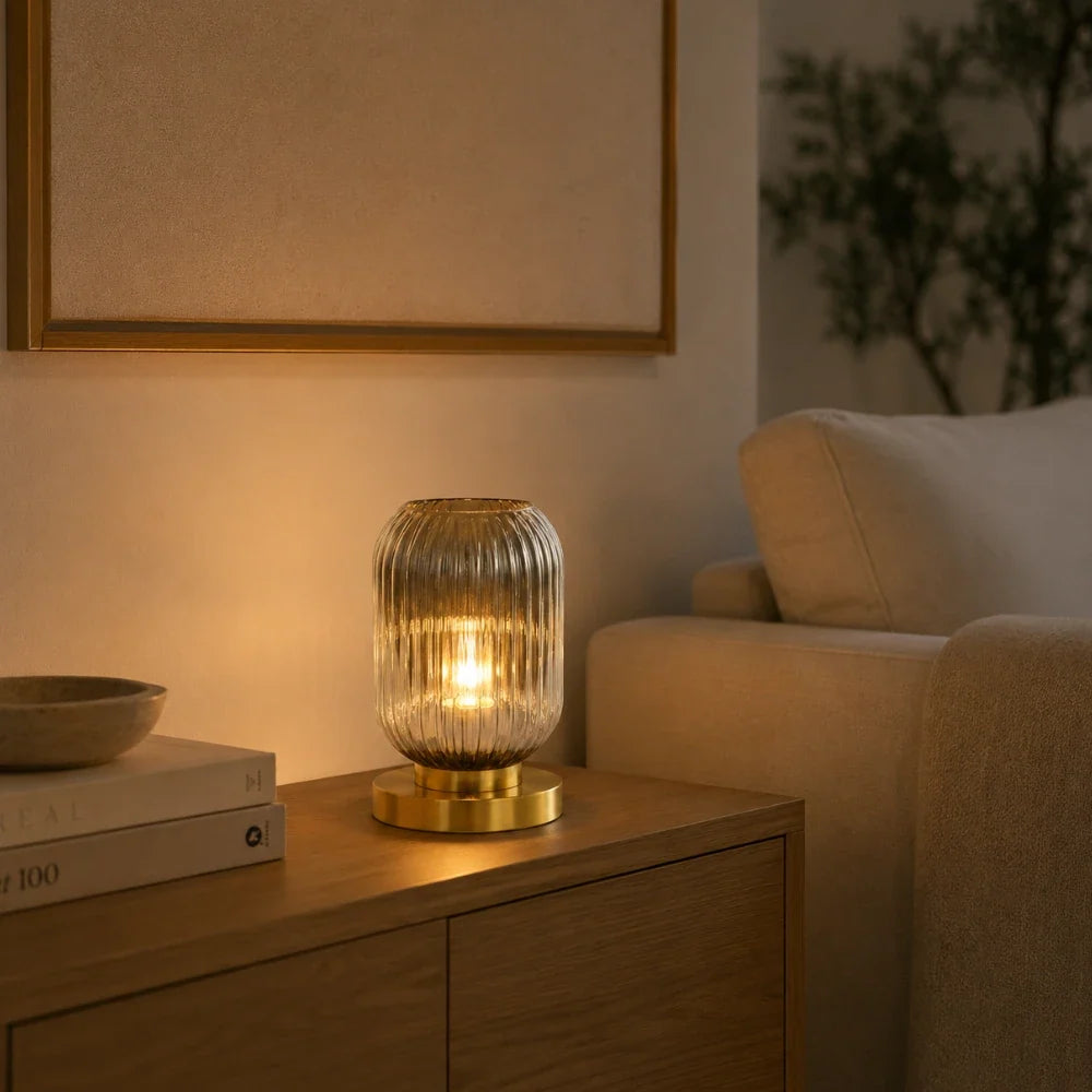 Warm glow through the ribbed glass