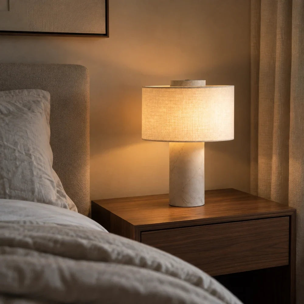 Alba Travertine & Fabric Table Lamp