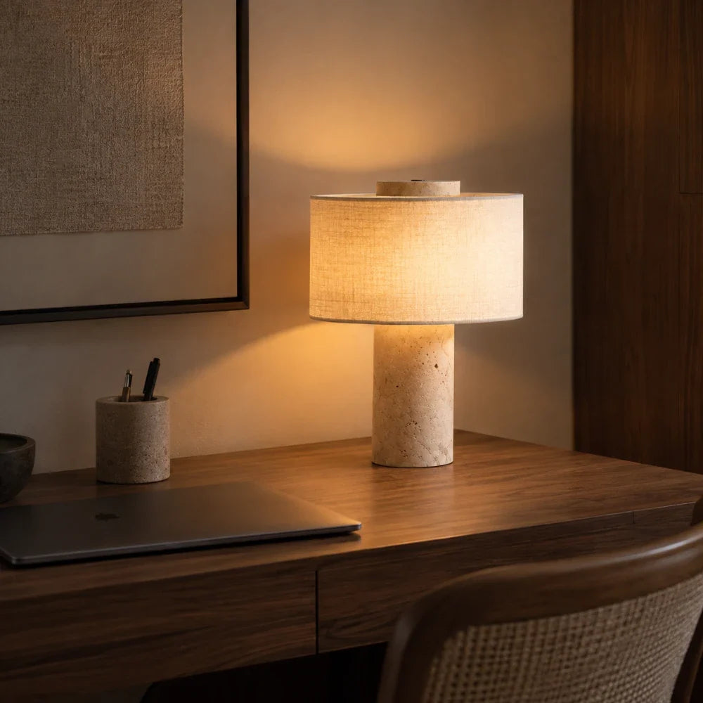 Alba Travertine & Fabric Table Lamp