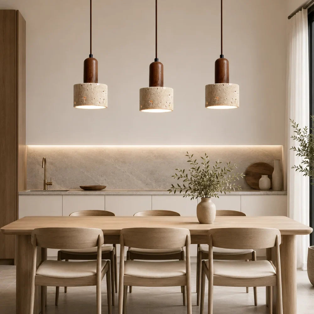 Løvik Travertine & Wood Pendant Light