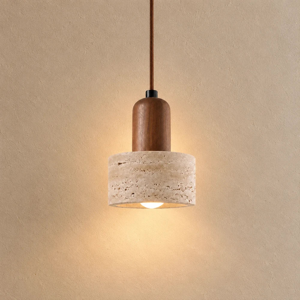 Løvik Travertine & Wood Pendant Light