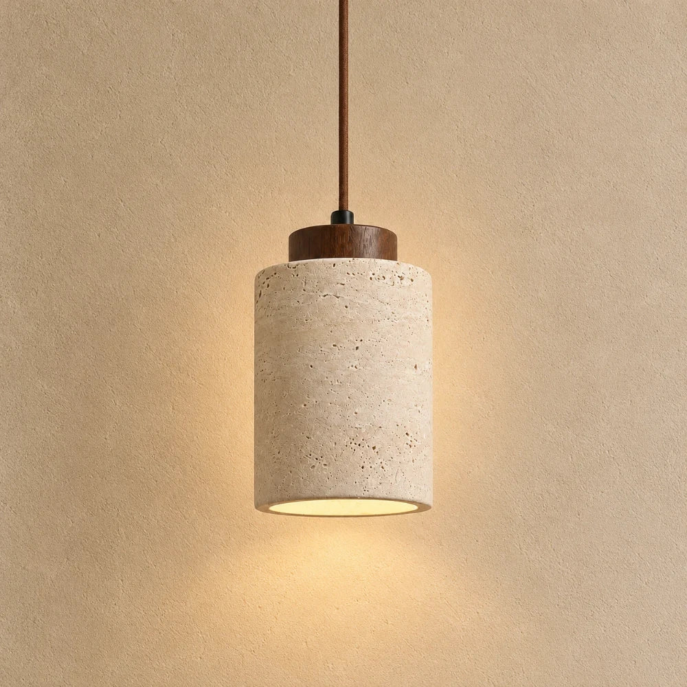 Lumi Travertine & Wood Pendant Light