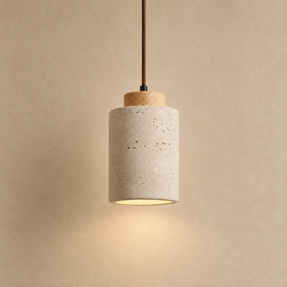 Lumi Travertine & Wood Pendant Light