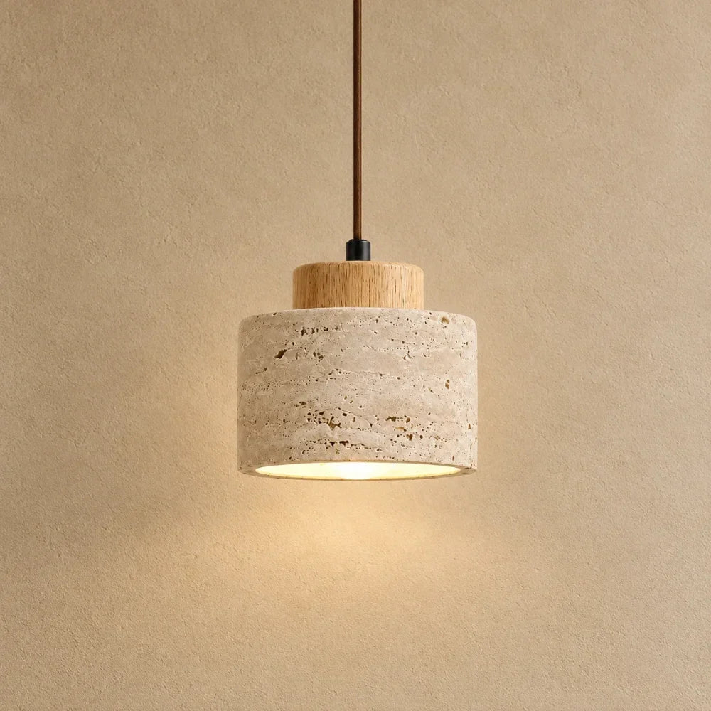 Lumi Travertine & Wood Pendant Light