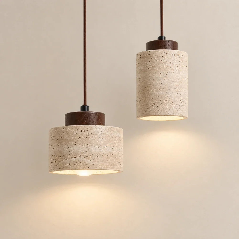 Lumi Travertine & Wood Pendant Light