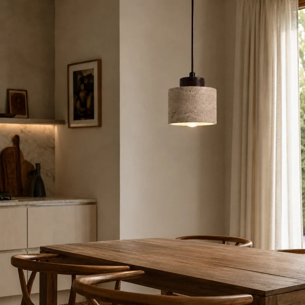 Lumi Travertine & Wood Pendant Light