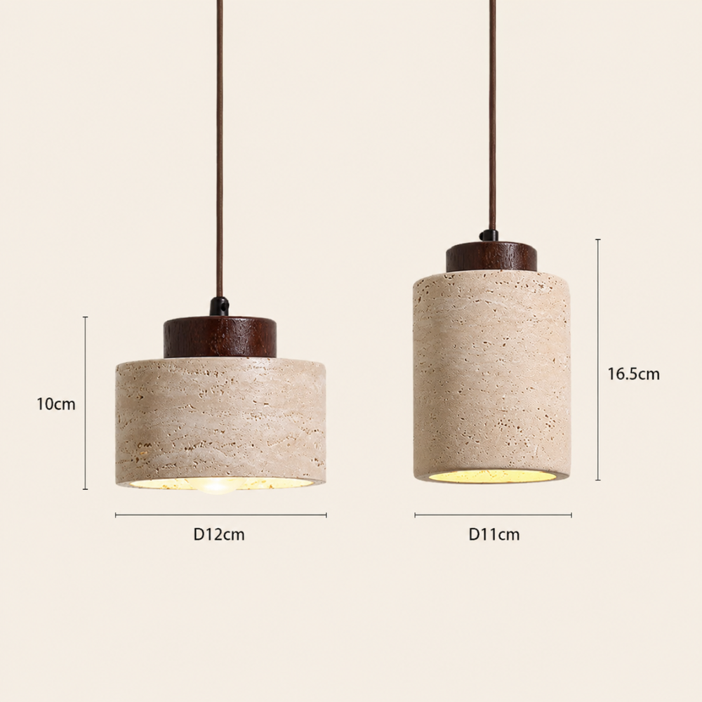 Lumi Travertine & Wood Pendant Light