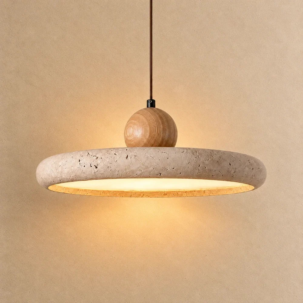 Lyng Scandinavian Travertine & Wood Pendant Light
