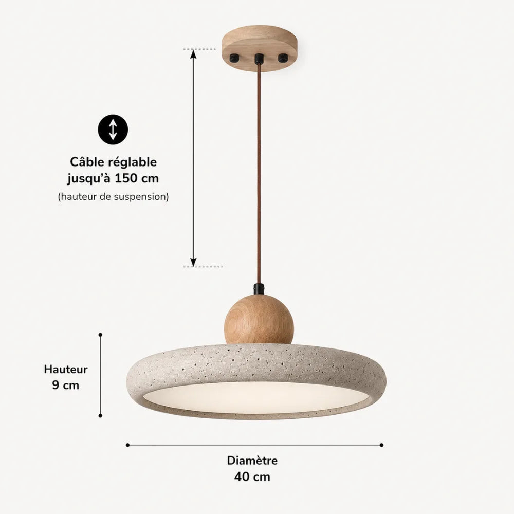 Lyng Scandinavian Travertine & Wood Pendant Light