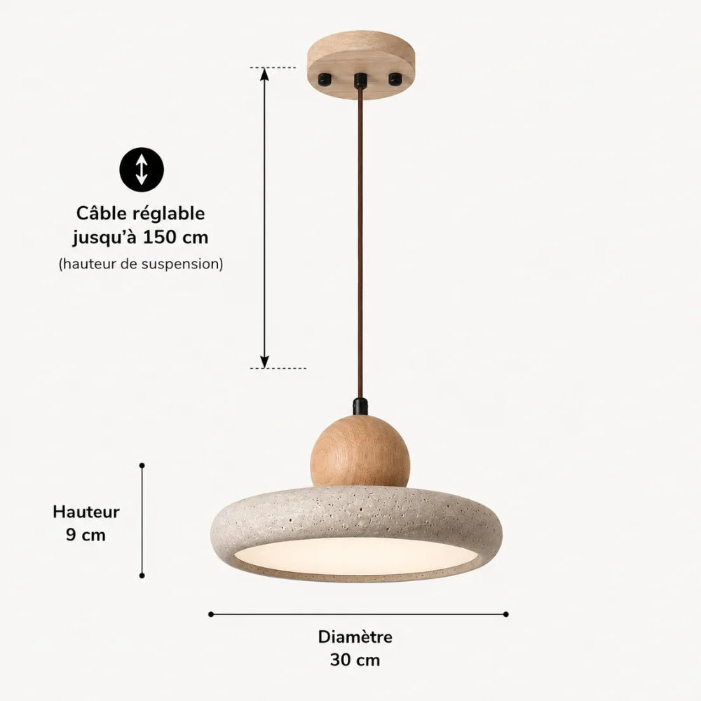Lyng Scandinavian Travertine & Wood Pendant Light