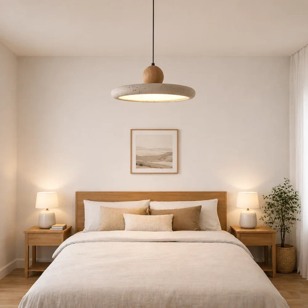 Lyng Scandinavian Travertine & Wood Pendant Light