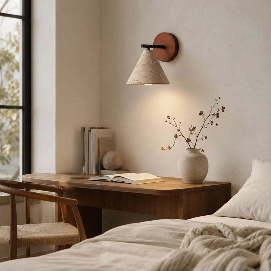 Lyra Travertine & Wood Wall Light