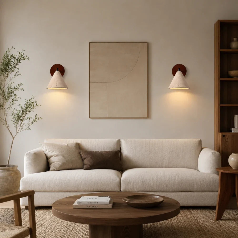 Lyra Travertine & Wood Wall Light