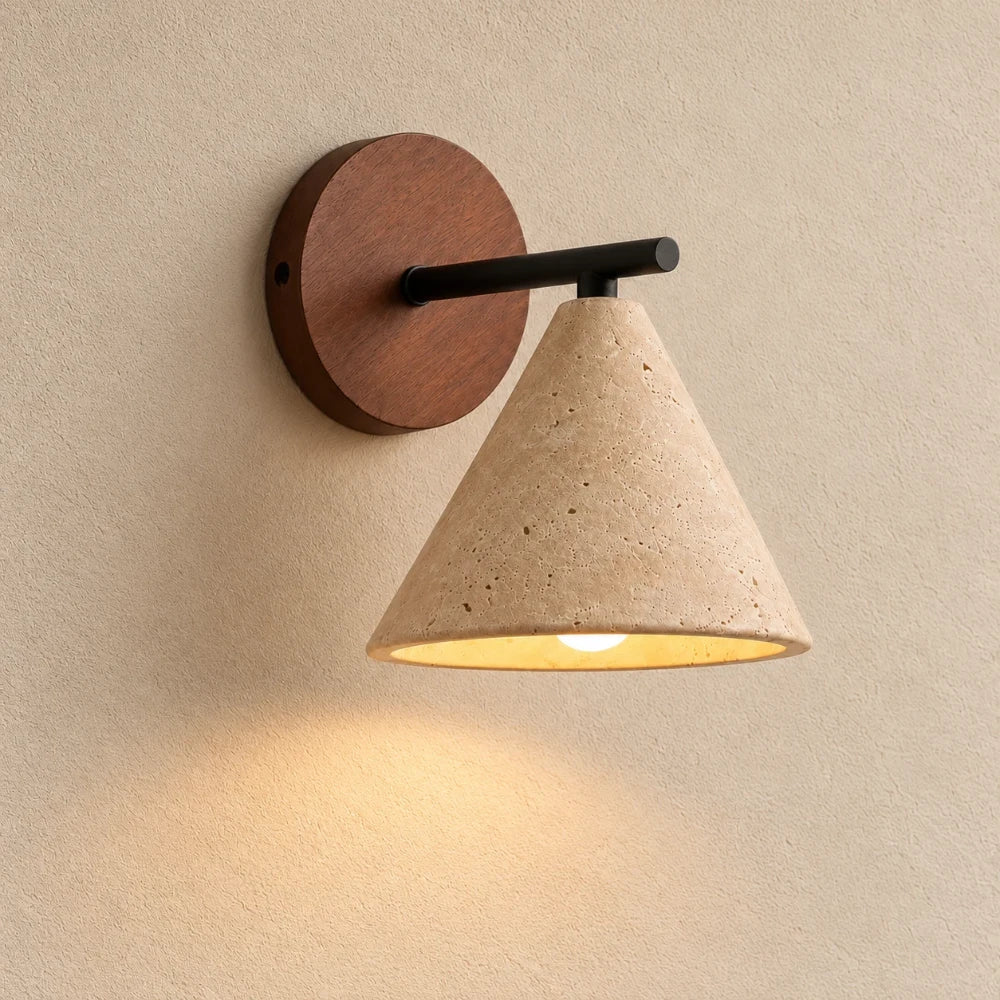 Lyra Travertine & Wood Wall Light