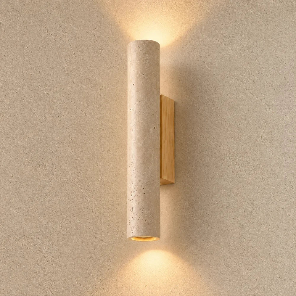 Mysen Travertine & Wood Wall Light