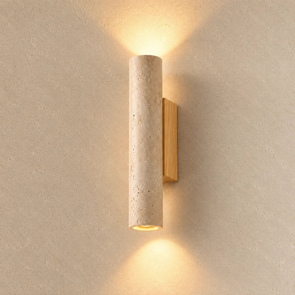 Mysen Travertine & Wood Wall Light