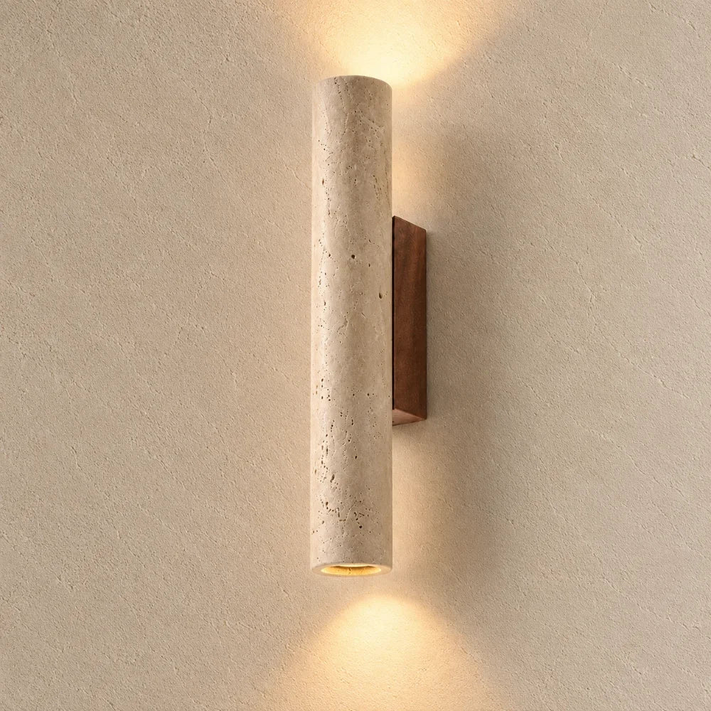 Mysen Travertine & Wood Wall Light
