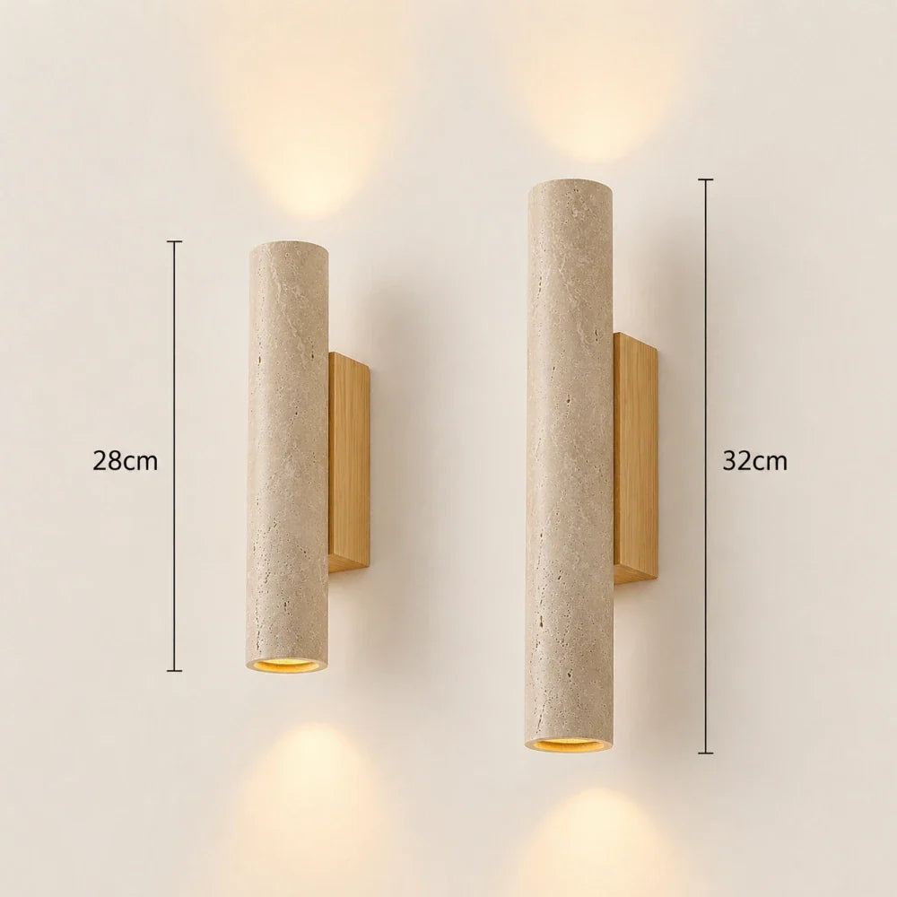 Mysen Travertine & Wood Wall Light