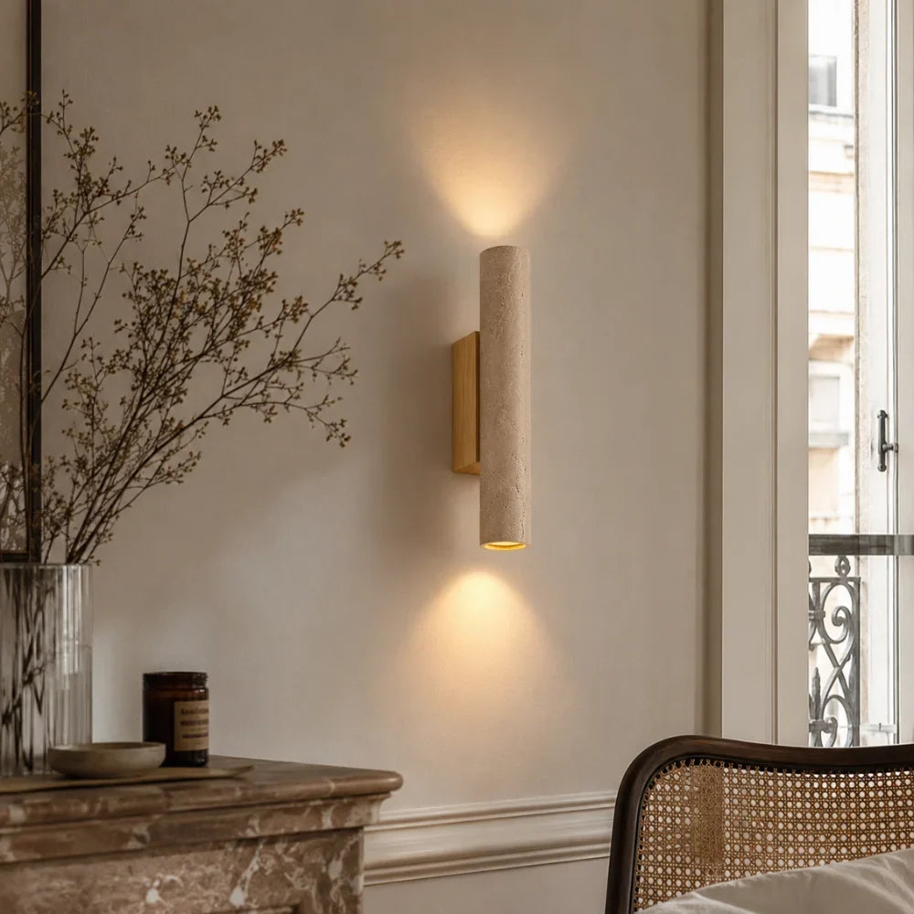 Mysen Travertine & Wood Wall Light