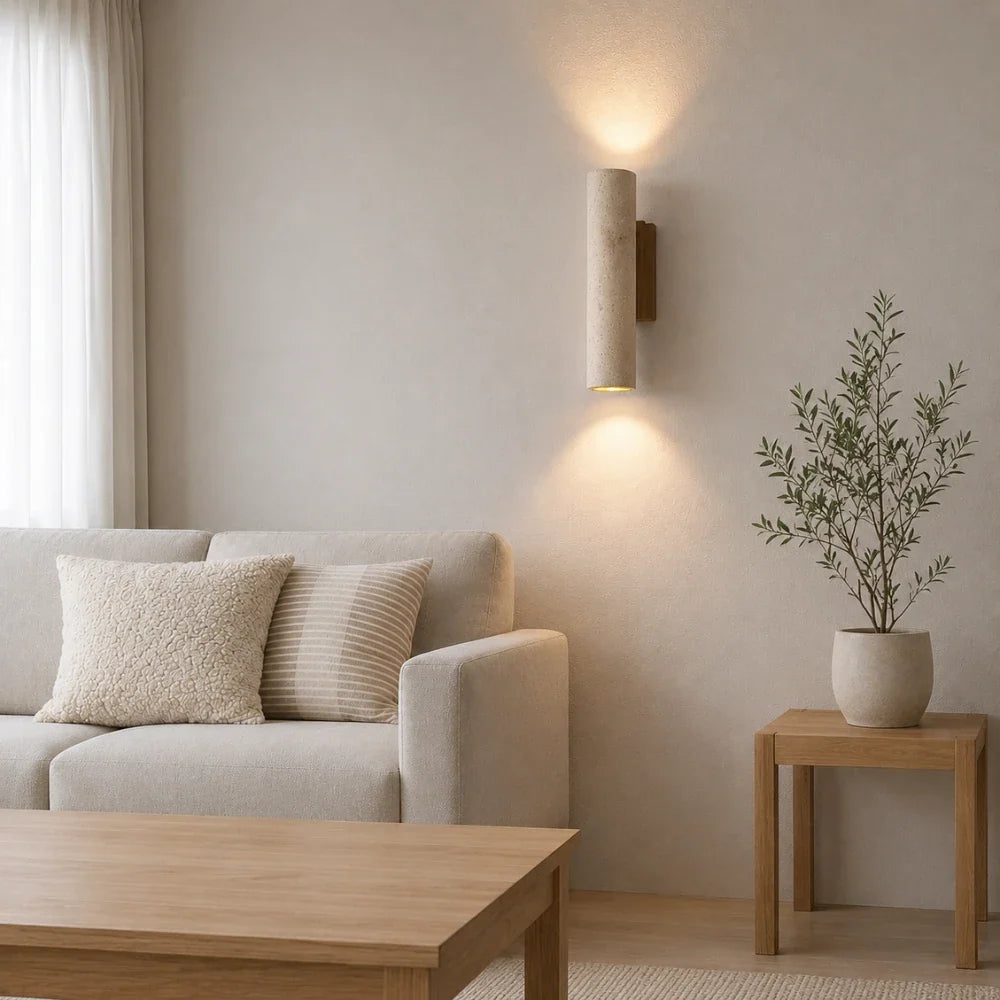 Mysen Travertine & Wood Wall Light