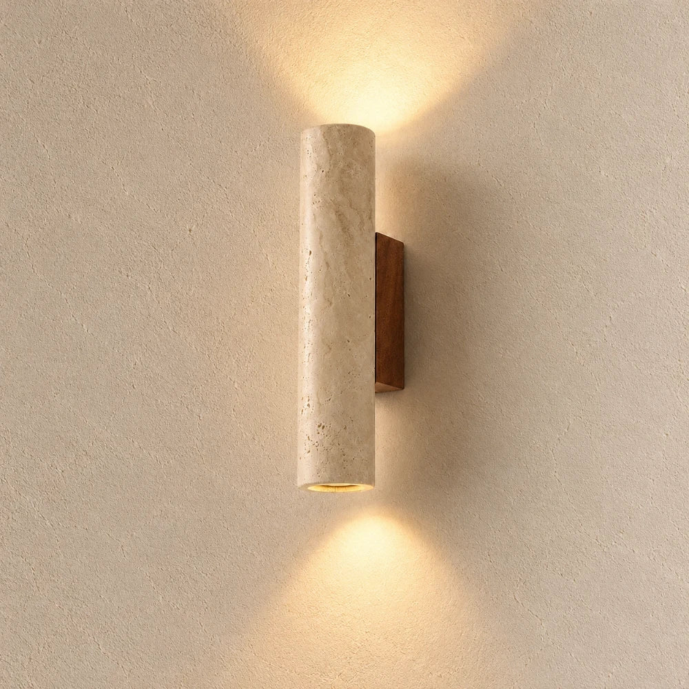 Mysen Travertine & Wood Wall Light
