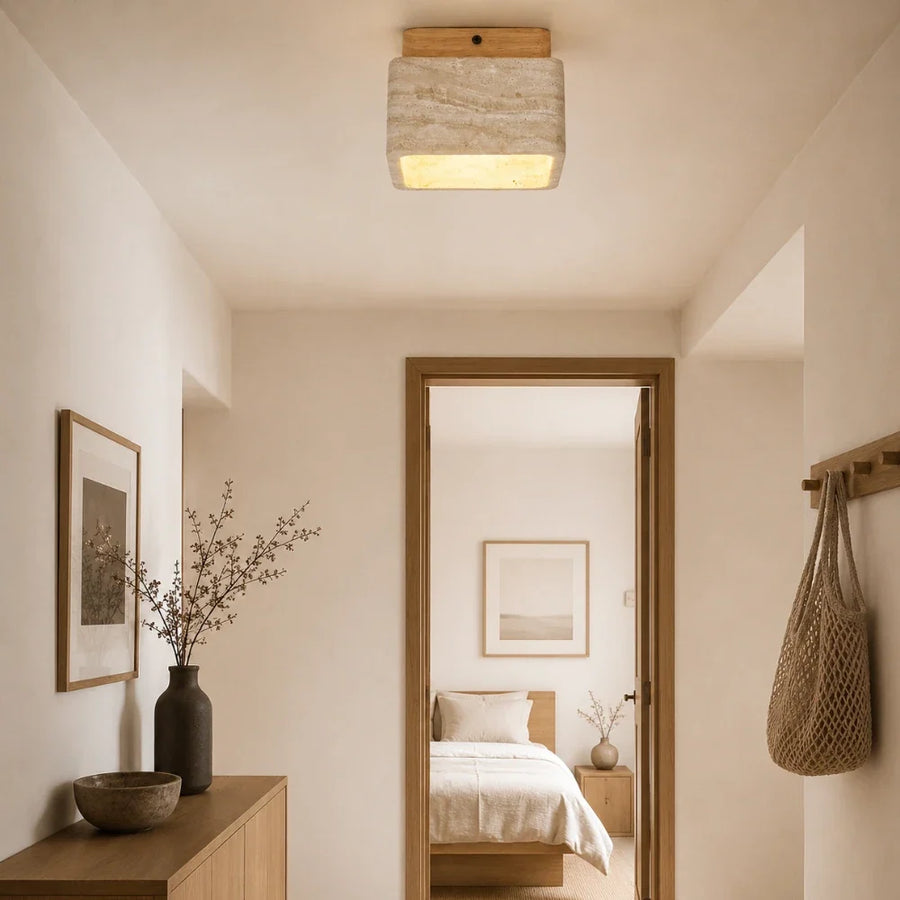 Nidar Travertine & Wood Ceiling Light