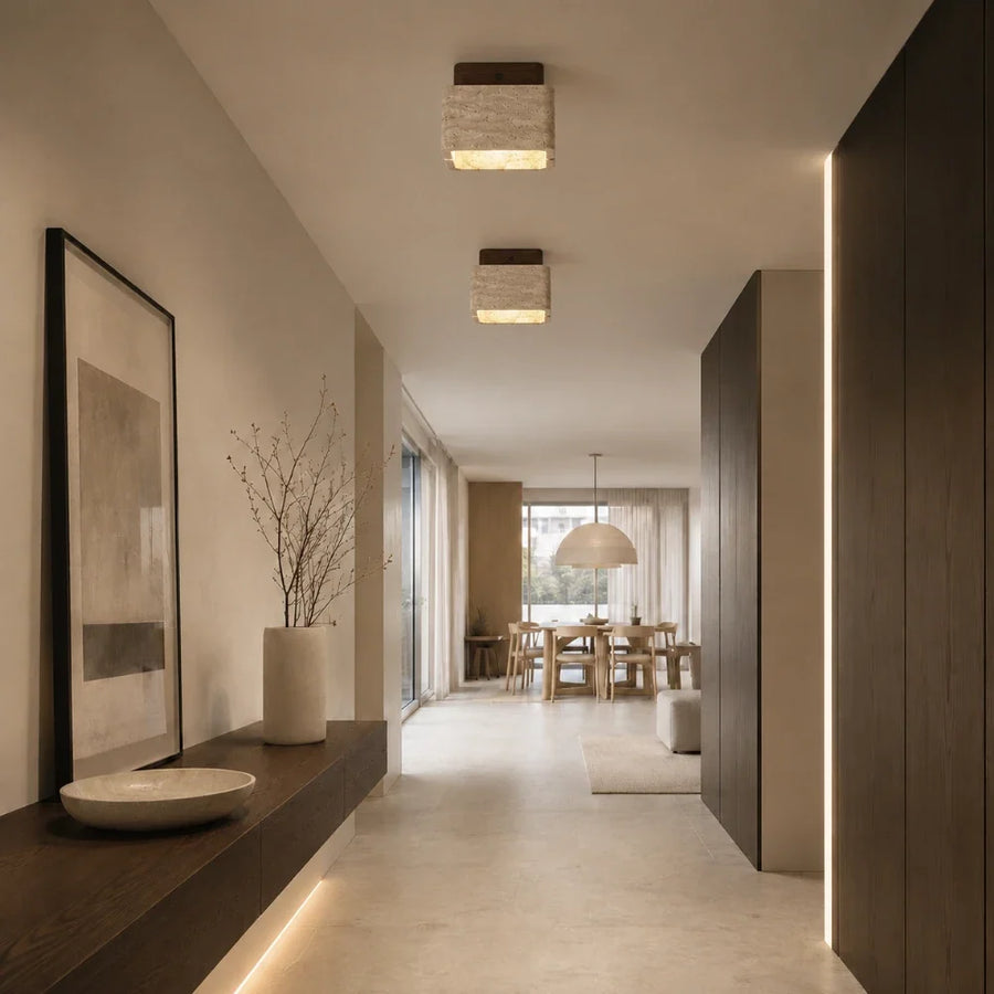 Nidar Travertine & Wood Ceiling Light