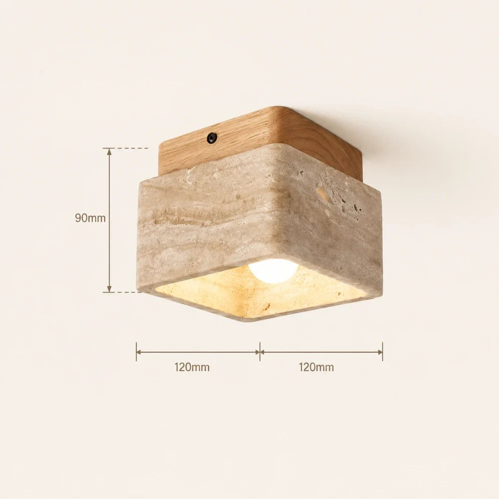 Nidar Travertine & Wood Ceiling Light