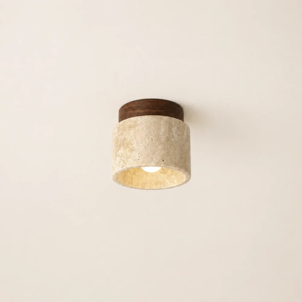 Noor Travertine & Wood Ceiling Light