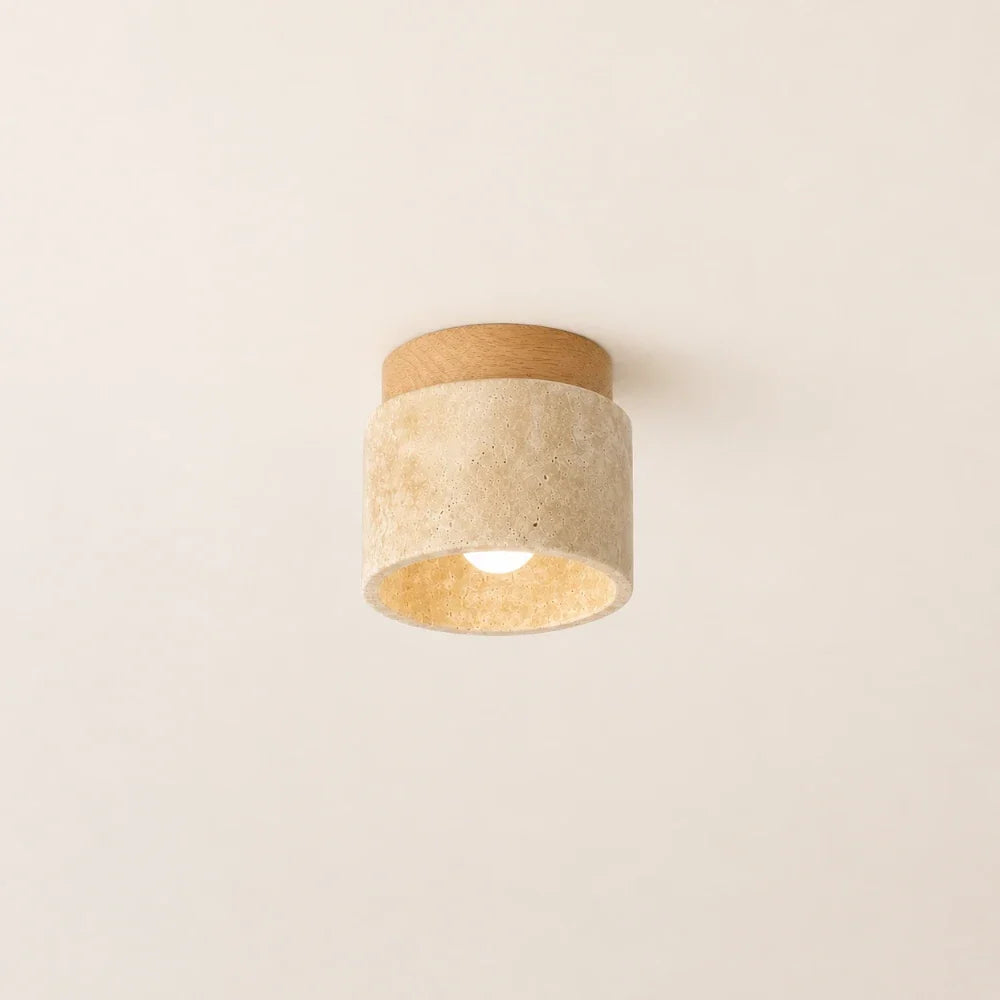 Noor Travertine & Wood Ceiling Light