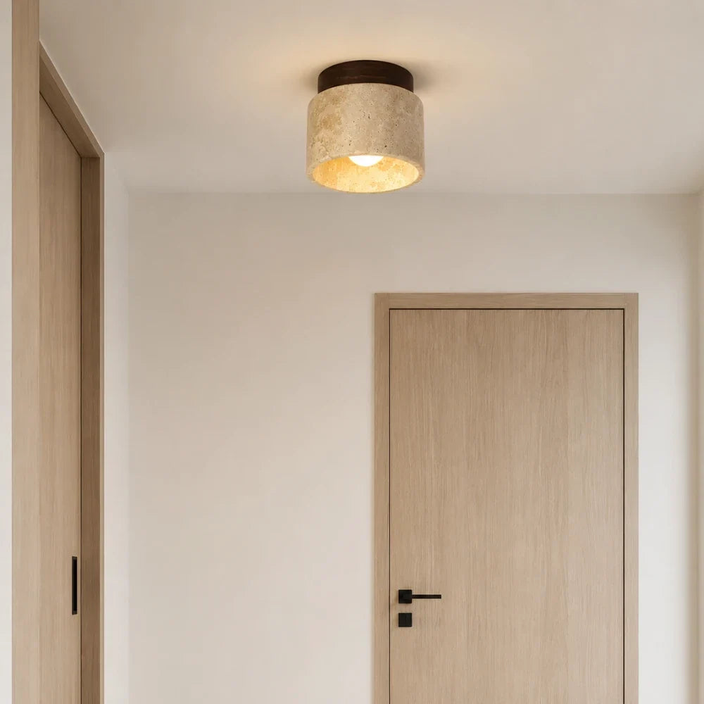 Noor Travertine & Wood Ceiling Light